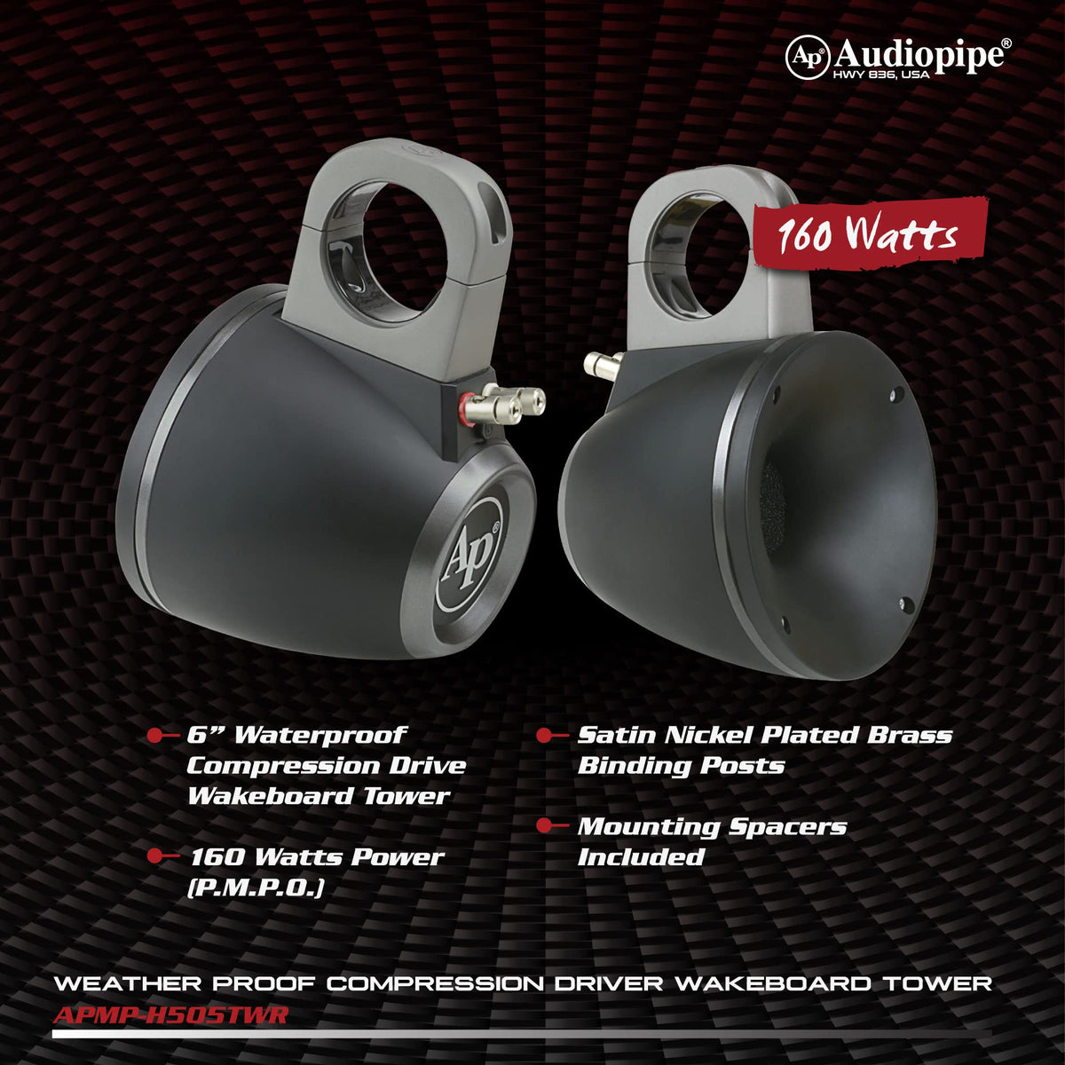 Audiopipe APMP-H505TWR 6" Marine Wakeboard Tower Compression Driver Speaker 160 Watts