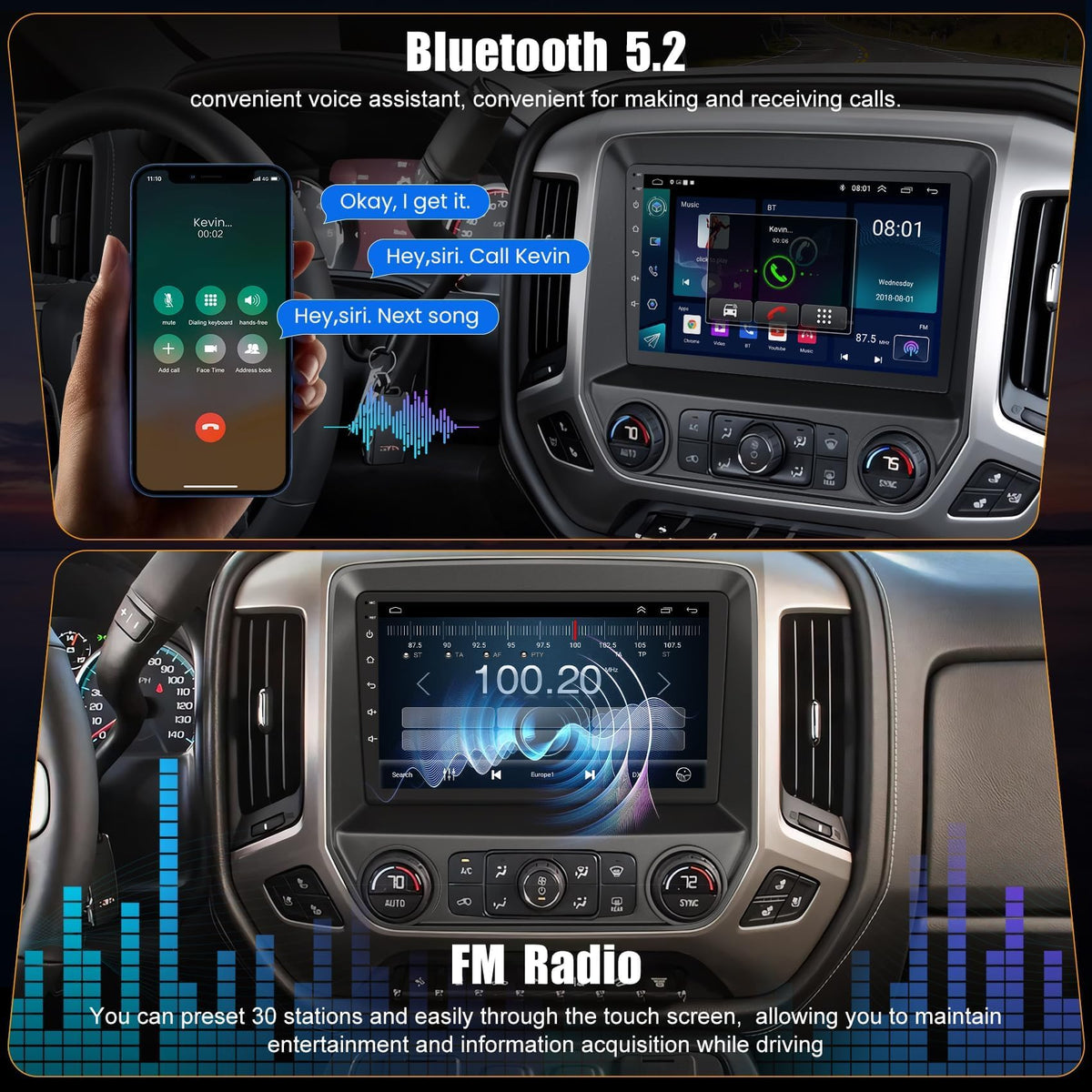 Car Radio for Chevrolet Silverado & GMC Sierra 2014-2018(Without Bo-se)