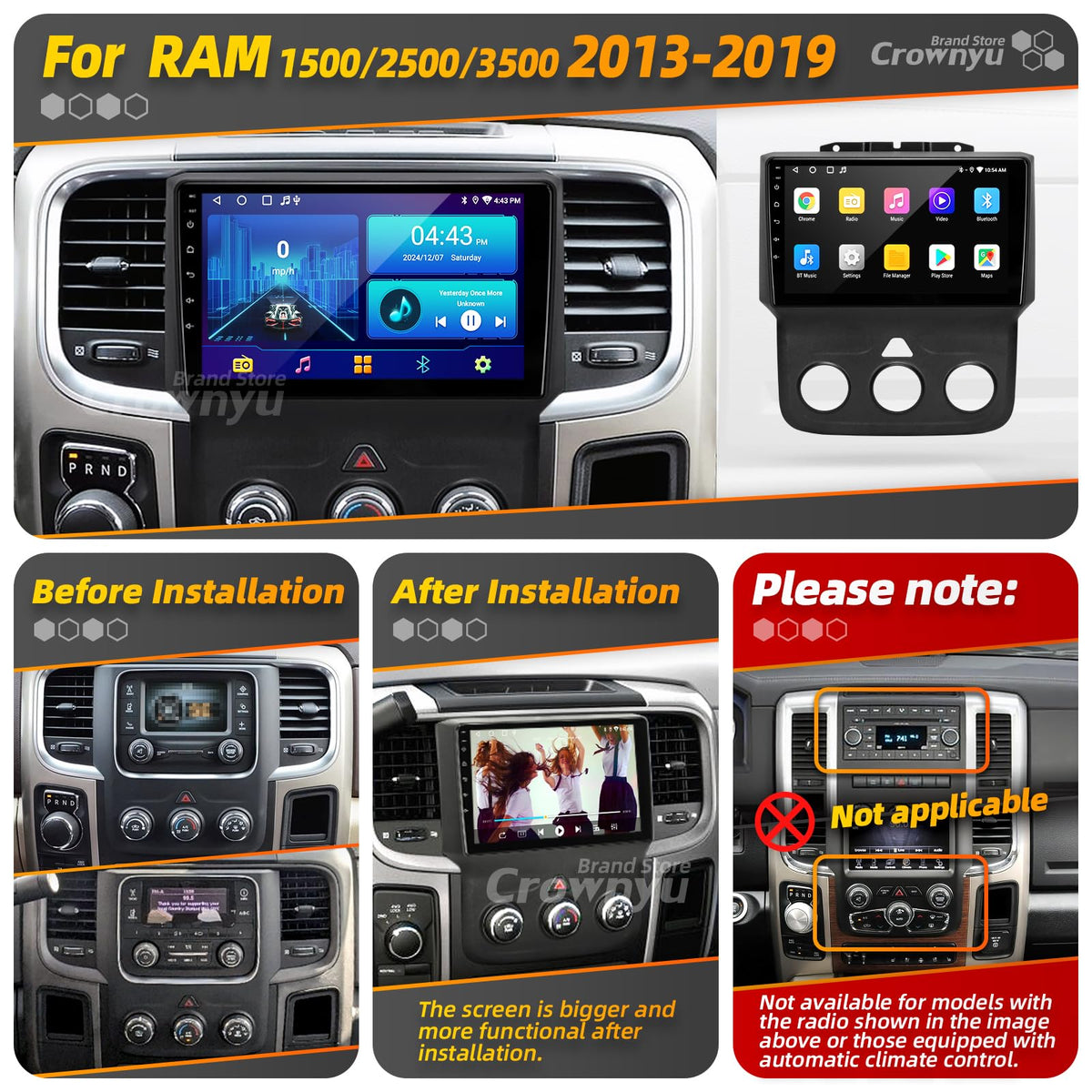 Radio Stereo Carplay Auto for Dodge RAM 1500 2500 3500 2013-2018