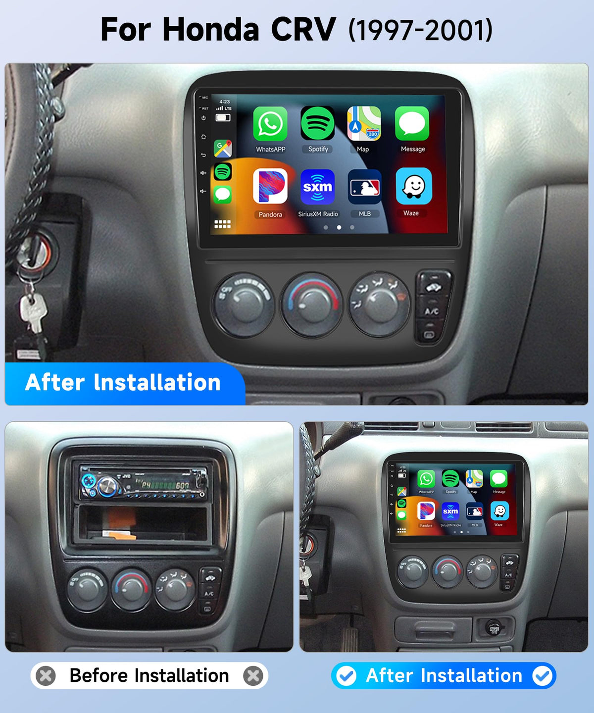 8Core 6+128G Car Radio for Honda CRV 1997-2001 Manual A/C Wireless CarPlay