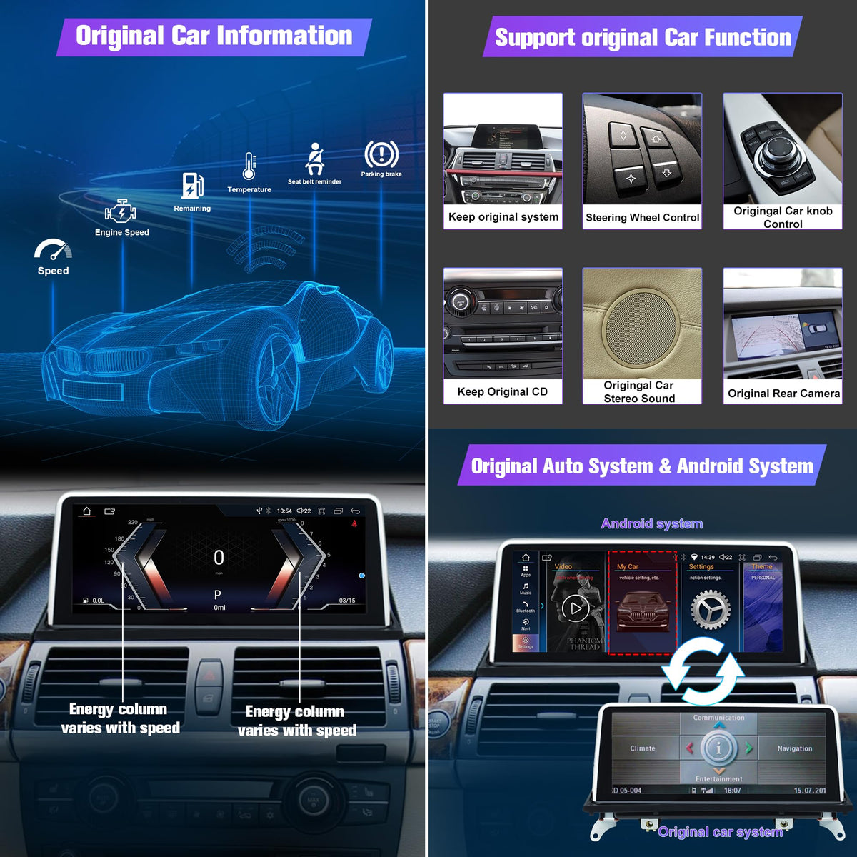 Stereo for E70 E71: 8+128G Car Stereo with Bluetooth Apple Carplay for BMW E70 E71 CIC 2011-2013, 10.25" Aftermarket Touch Screen Android System Head Unit Car Play Radio with Backup Camera FMAM GPS
