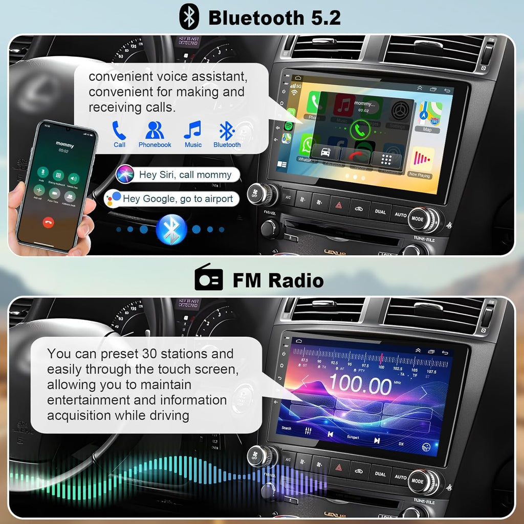 Car Radio Stereo for Lexus IS250 IS350 2006 2007 2008 2009 2010 2011 2012,10" QLED Touchscreen with Wireless CarPlay & Android Auto& Mirror Link,4G+64GB Fast Android 15 System