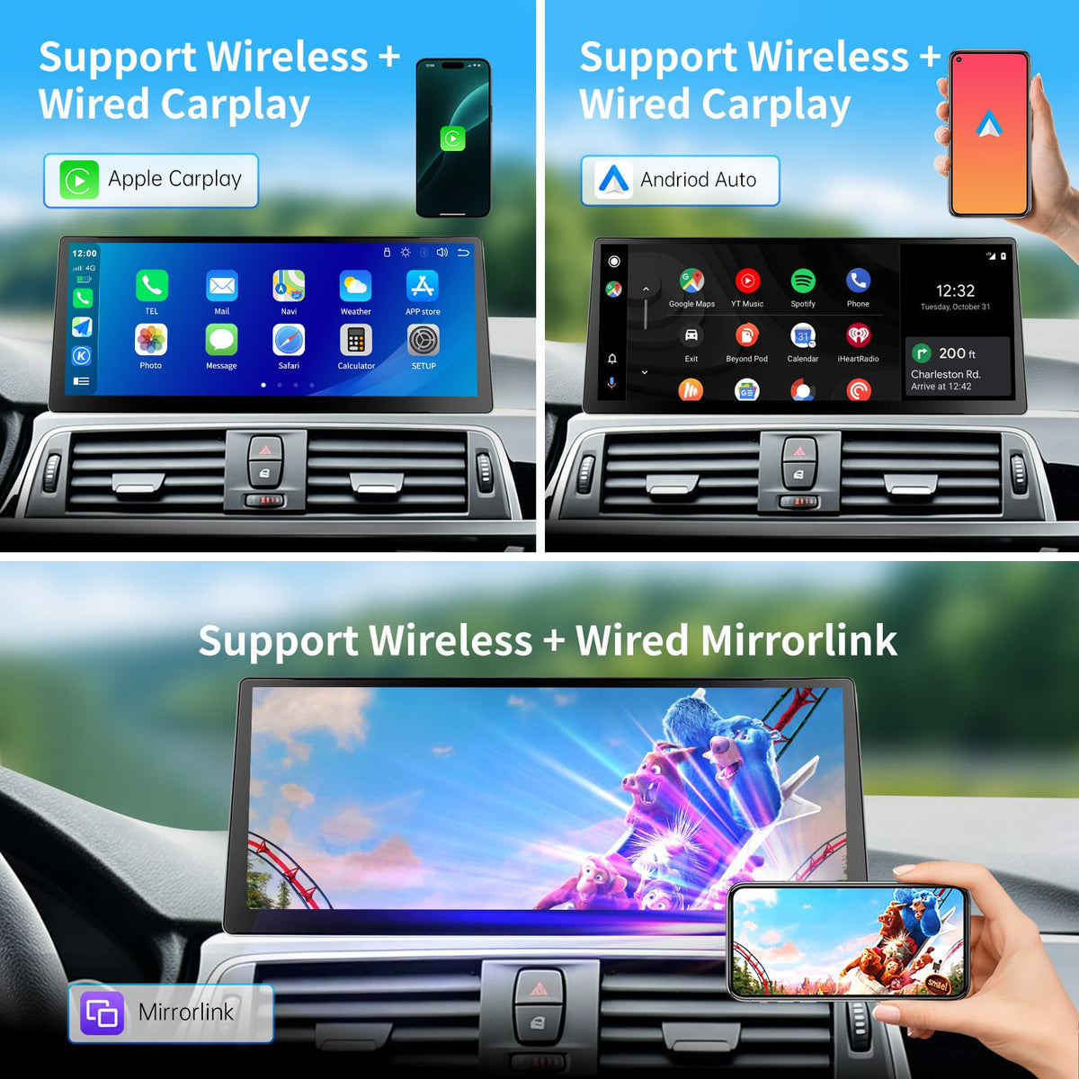 12.3 Inch Touch Screen Car Stereo with Bluetooth for BMW 3 4 Series F30 F31 F32 F33 F34 F36 2012-2016 with NBT System Wireless Carplay/Android Auto/Mirrorlink Siri