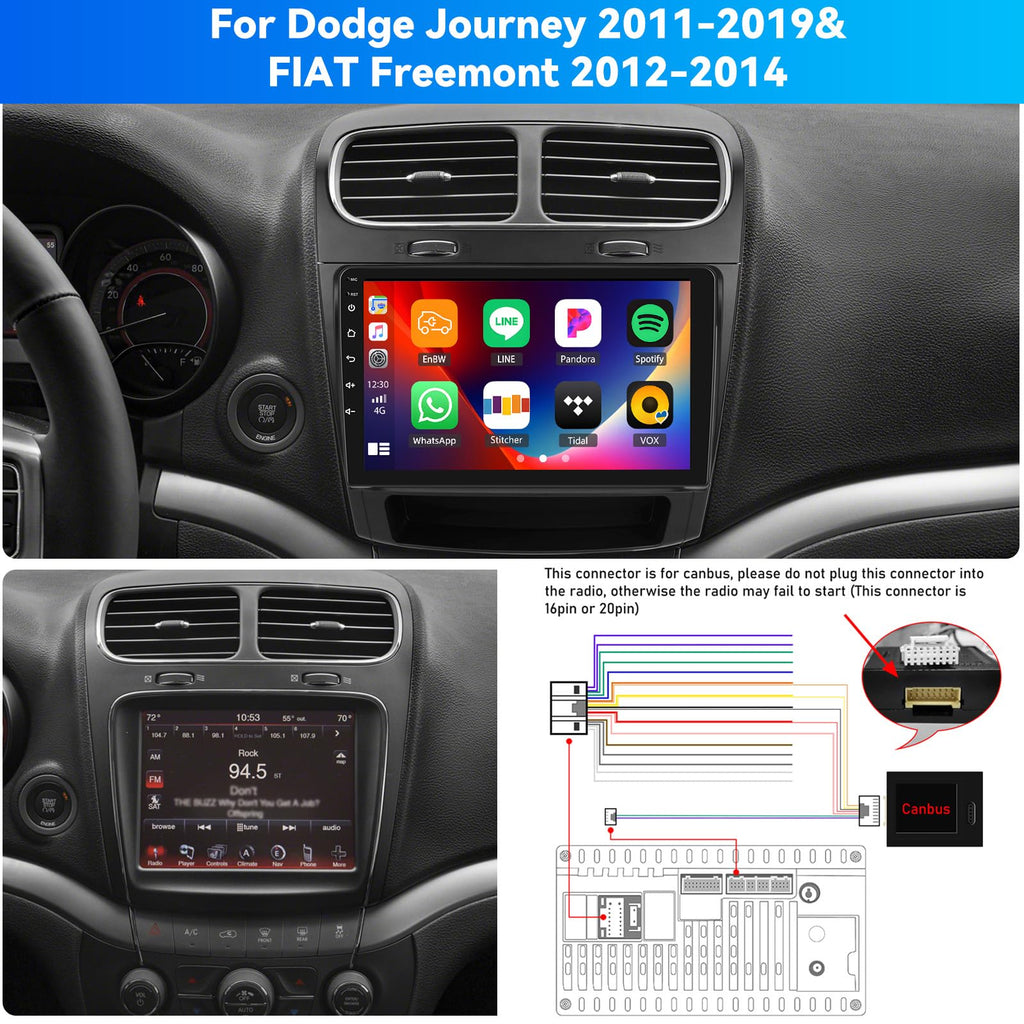 [8 Core 4G+64G] Car Radio for Dodge Journey 2011-2019 with Wireless Carplay Android Auto,9'' Touchscreen Android 15 Dodge Journey Car Stereo with WiFi/GPS Bluetooth FM/RDS 32EQ DSP+AHD Backup Camera