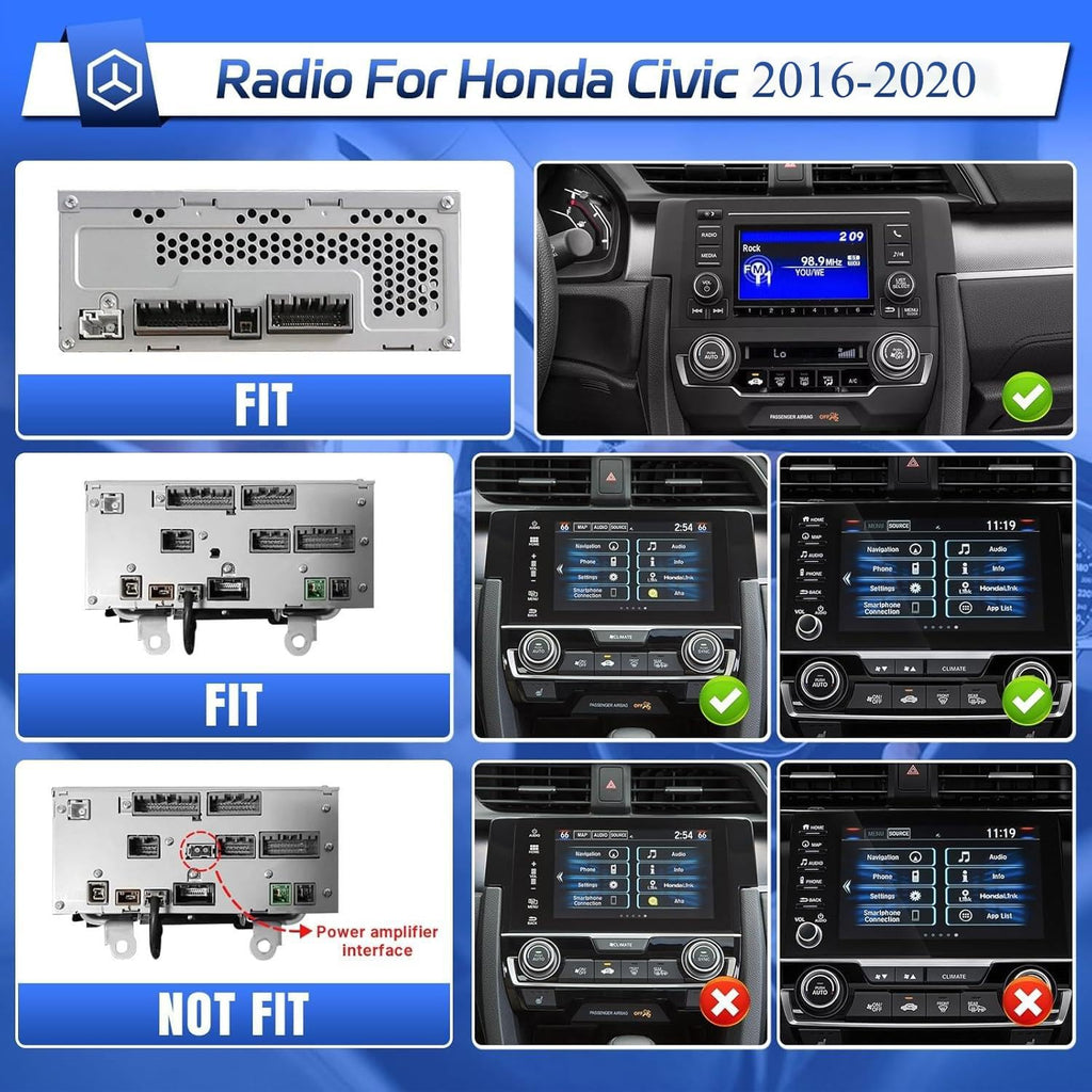 10.1in Double-Knob Touchscreen Android 13 Car Stereo Radio for Honda Civic 2016-2020 (2G+64G) with Wireless CarPlay, Android Auto, Mirror Link, Bluetooth, FM, GPS Navigation, WiFi, HiFi Function, SWC