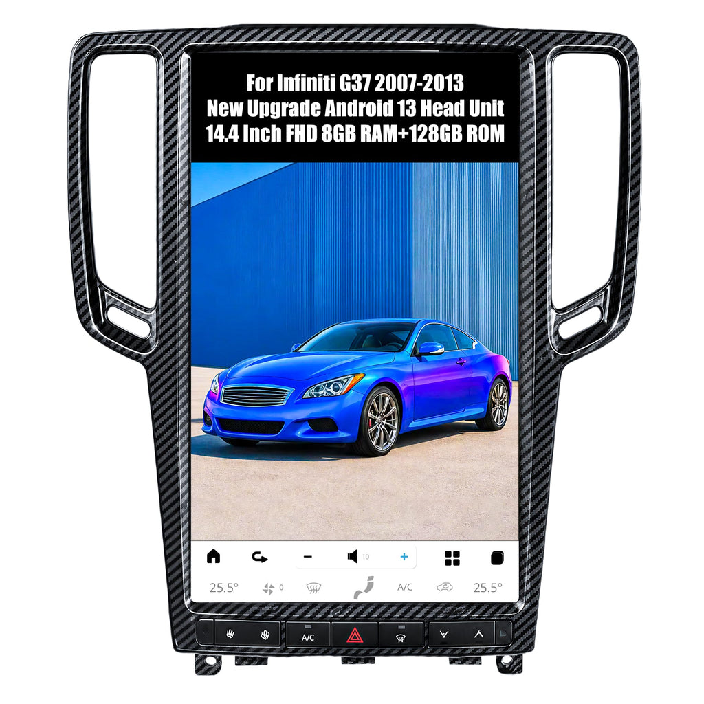 AuCar 14.4 Inch Touch Screen Android 13 Car Radio for Infiniti G37 2007-2013 Head Unit GPS Navigation Wireless Carplay Android Auto Stereo Multimedia Player 8GB RAM 128GB ROM, Carbon Fiber Trim