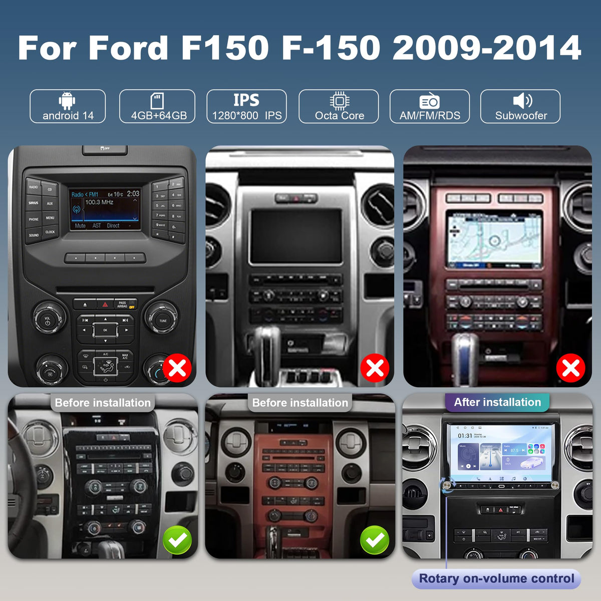 Upgraded Android 14 8 Core Car Radio for Ford F150 F-150 2009-2014 4+64G