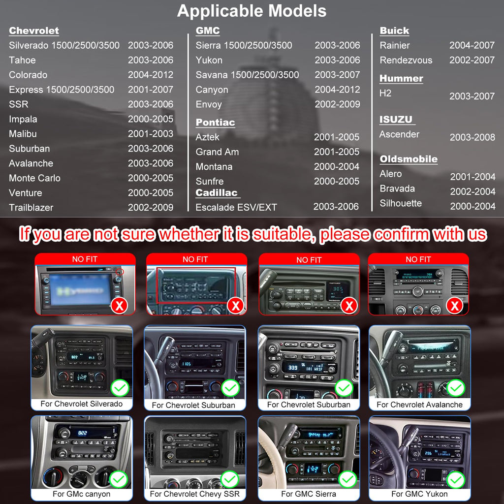 Car Radio for GMC Sierra 1500/2500/3500 2003-2006, Chevy Silverado 1500/2500/3500 2003-2006, Tahoe/SSR 2003-2006, Impala 2000-2005, 7" Touch Screen Stereo, Carplay Android Auto GPS FM BT WiFi Camera