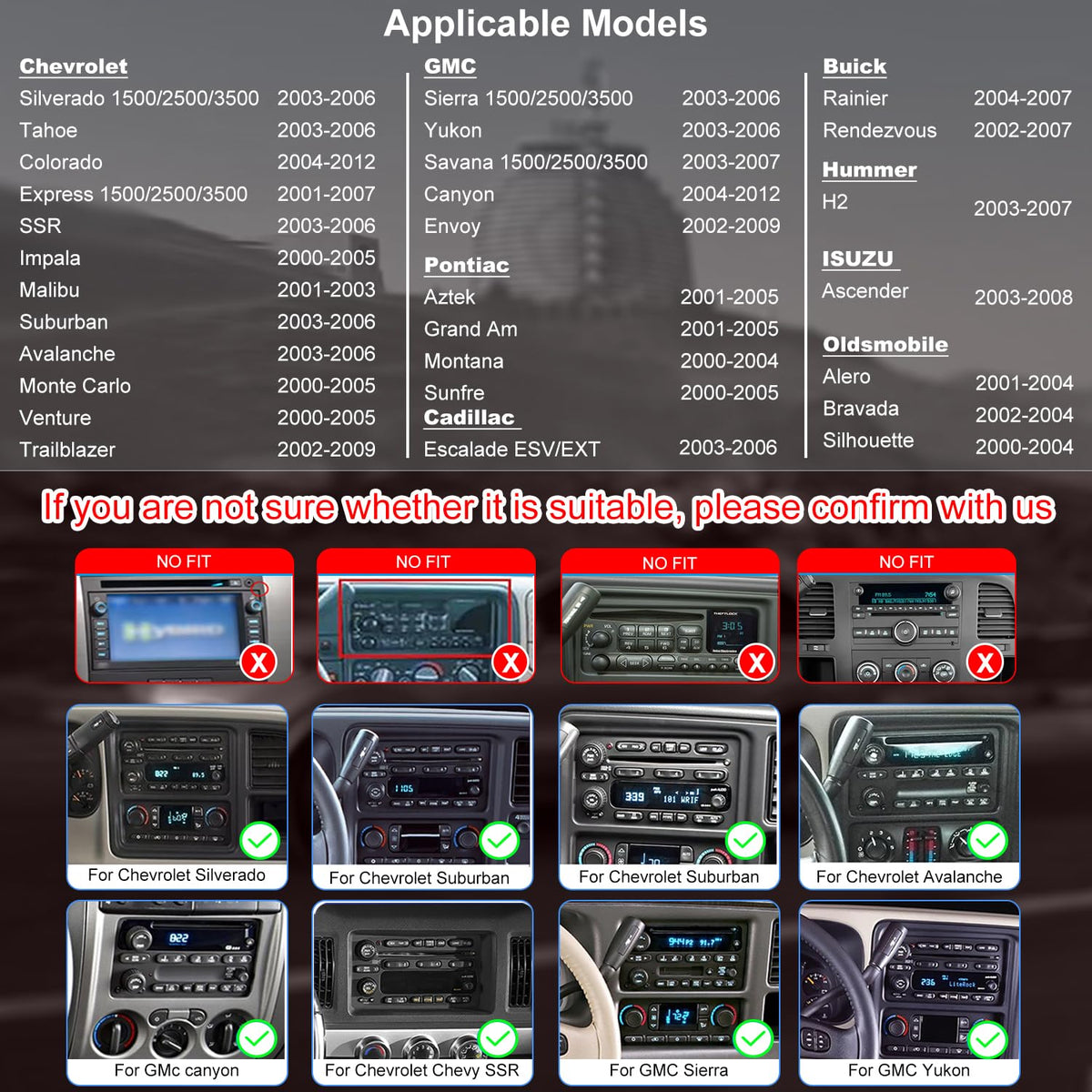 Car Radio for GMC Sierra 1500/2500/3500 2003-2006, Chevy Silverado 1500/2500/3500 2003-2006, Tahoe/SSR 2003-2006, Impala 2000-2005, 7" Touch Screen Stereo, Carplay Android Auto GPS FM BT WiFi Camera