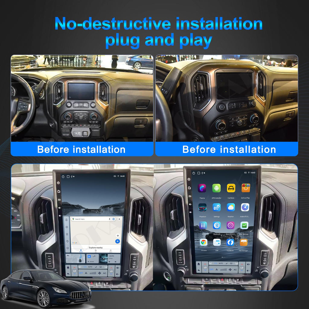 17" Qualcomm Android 13 Car Radio for Chevrolet Silverado GMC Sierra 2019-2023 Stereo Upgrade Tesla Style Dash IPS Touch Screen GPS Navigation Head Unit Audio Multimedia Player(8+128GB)