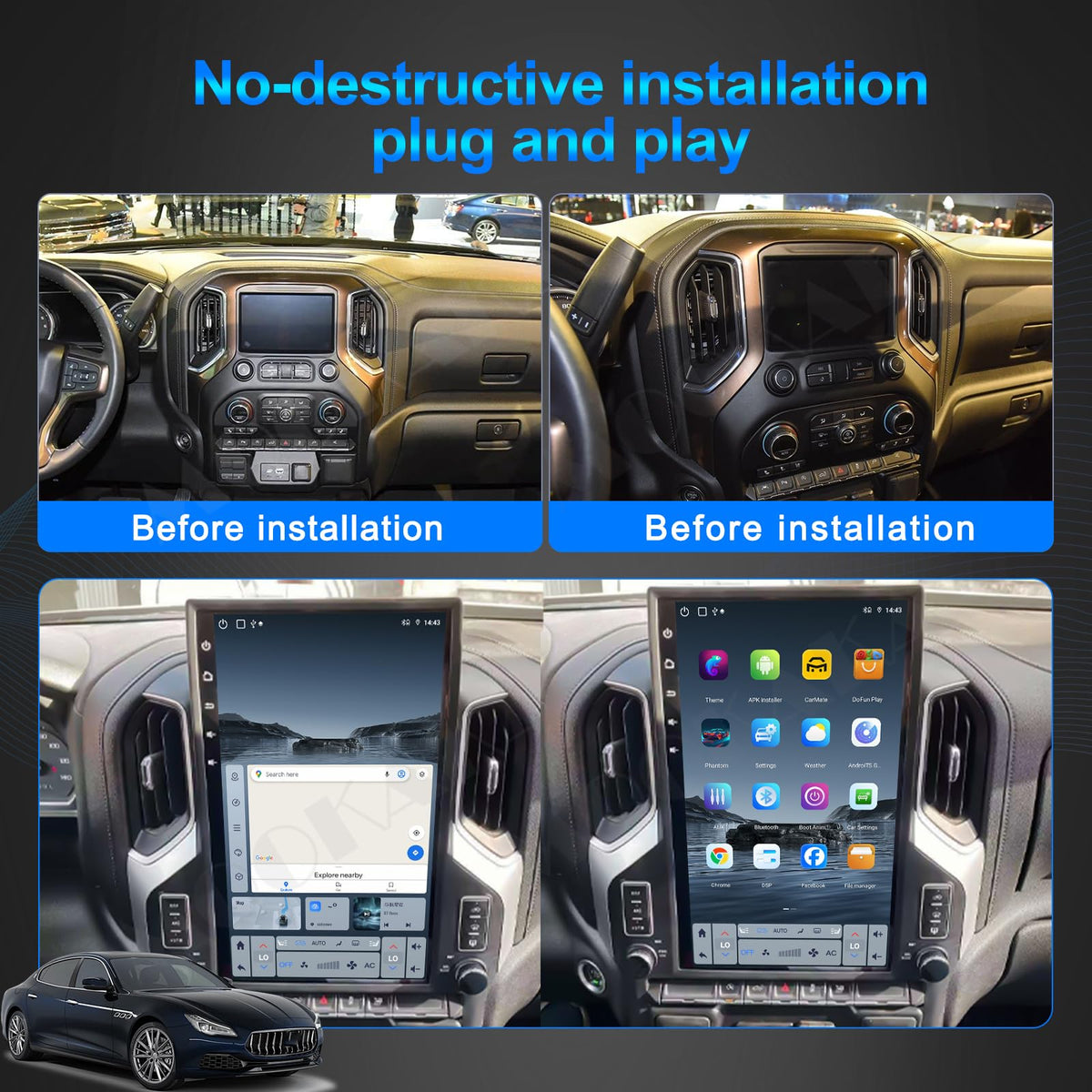 17" Qualcomm Android 13 Car Radio for Chevrolet Silverado GMC Sierra 2019-2023 Stereo Upgrade Tesla Style Dash IPS Touch Screen GPS Navigation Head Unit Audio Multimedia Player(8+128GB)