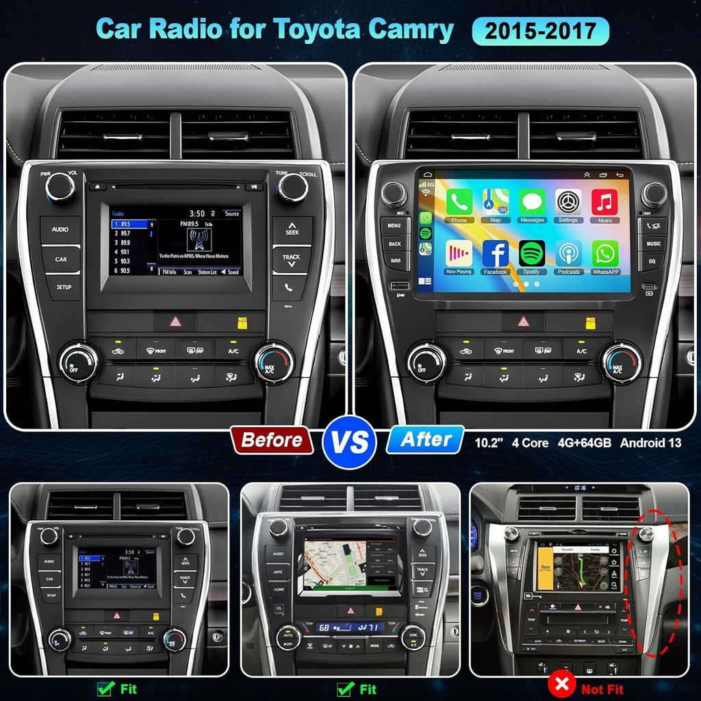 Car Radio for Toyota Camry 2015-2017 with Key Support Carplay Android Auto
