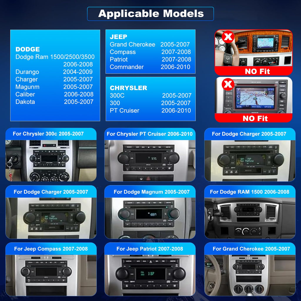 5GWifi Upgrade Car Radio for Dodge Ram 1500/2500/3500 2006-2008, Dodge Durango 2004-2009, Jeep Grand Cherokee 2005-2007, Compass 9inch Touchscreen Stereo Wireless CarPlay Android Auto GPS FM Camera