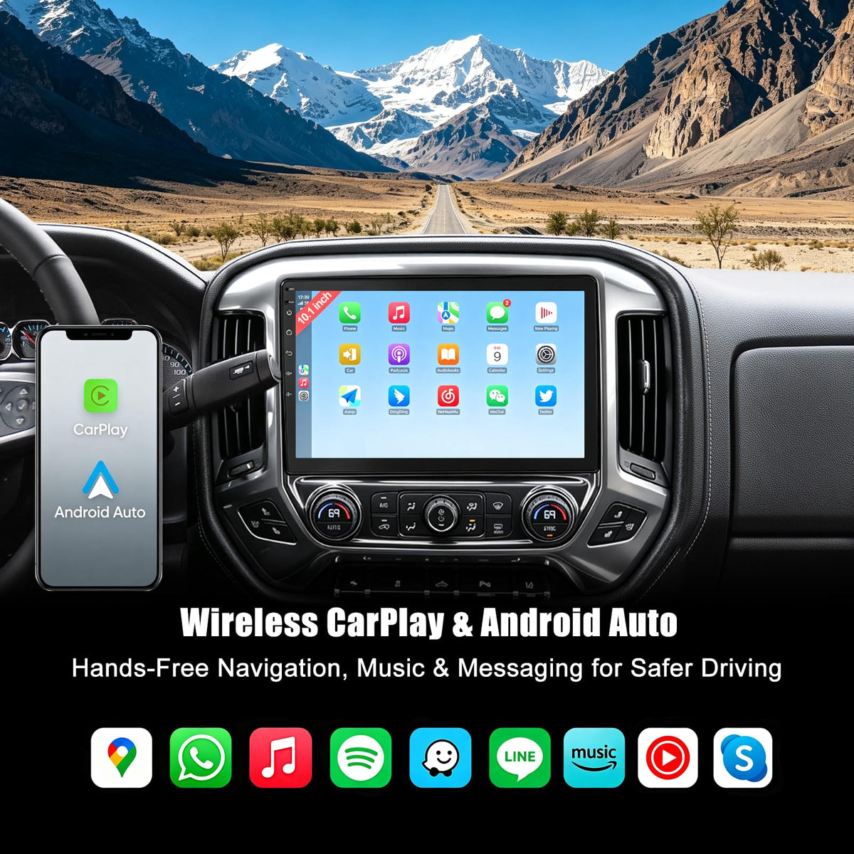 10.1" Car Radio for Chevy Silverado 2014-2018 GMC CarPlay & Android Auto