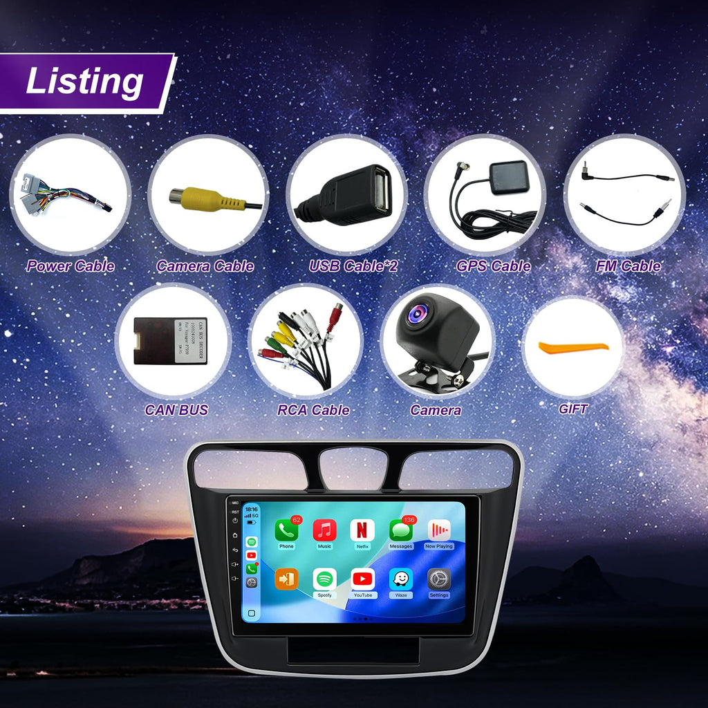 64G 5GWiFi Upgrade Car Radio for Chrysler 200 200C 200S 2011 2012 2013 2014, 9inch Touch Screen Accessories Replacement Stereo Wireless Carplay Android Auto Bluetooth GPS Navigation Backup Camera FM