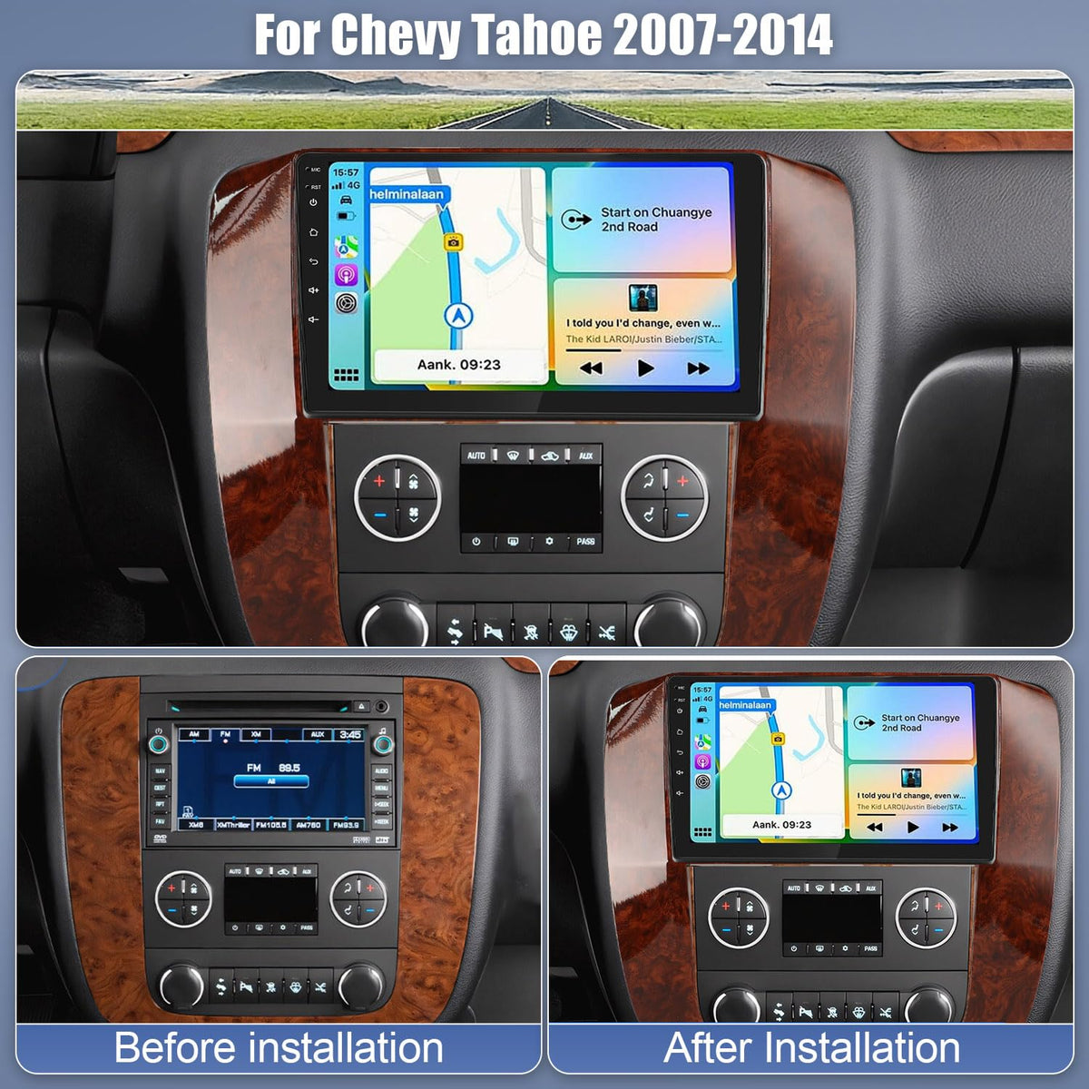4Core 4+64G Car Stereo for Chevy Tahoe 2007-2014 Update 10 Inch Touch Screen Radio with Wireless Carplay Android Auto FM/RDS Bluetooth GPS SWC Backup Camera