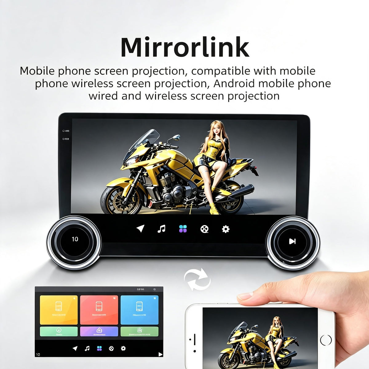 10.1in Double-Knob Touchscreen Android 13 Car Stereo Radio for Honda Civic 2016-2020 (2G+64G) with Wireless CarPlay, Android Auto, Mirror Link, Bluetooth, FM, GPS Navigation, WiFi, HiFi Function, SWC