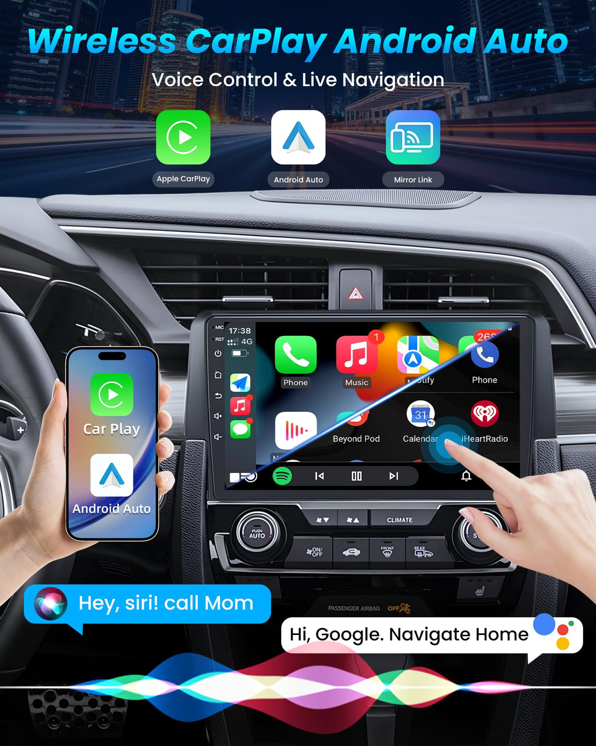 [8Core 4GB RAM 64GB ROM] Car Radio for Honda Civic 2016-2021: 9" 1280 * 800 HD Touchscreen Stereo with Wireless Carplay Android Auto 5G WiFi GPS Bluetooth FM AM DSP SWC 1080P Backup Camera