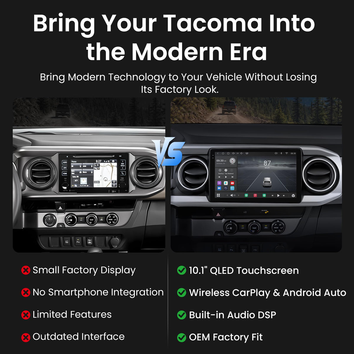 S8 Gen4 10.1" Android Car Stereo for Toyota Tacoma 2016-2023, Wireless CarPlay & Android Auto, 4G LTE, QLED Display, DSP, GPS Navigation, Bluetooth 5.1