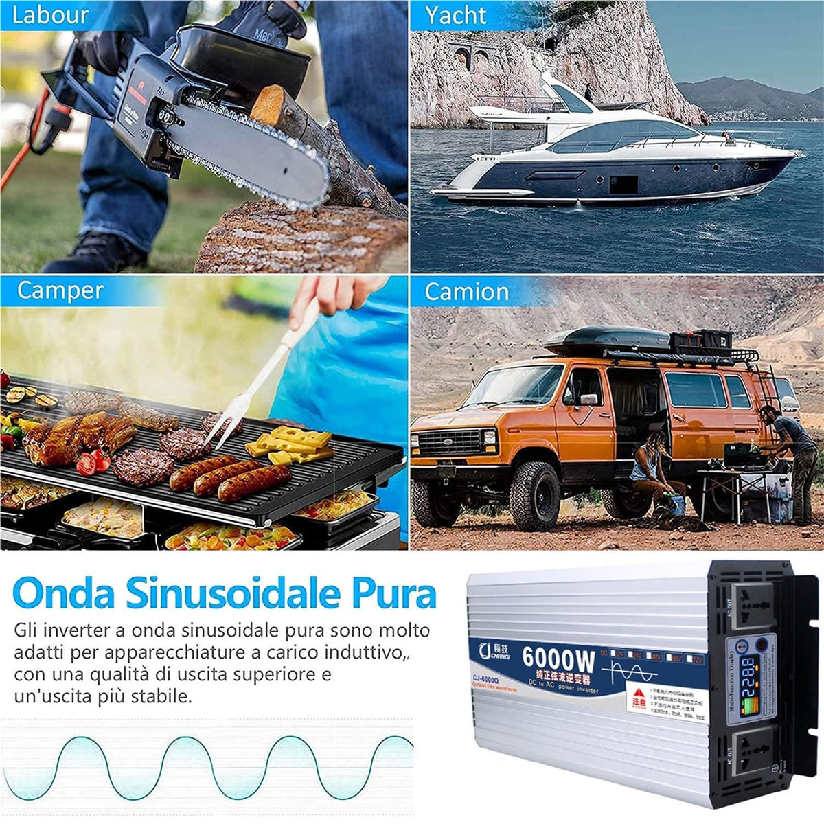 Upgraded high Power 6000W 8000W 10000W 12000W 16000W Pure Sine Wave Power Inverter 12V 24V 48V DC to 110V 220V AC Converter with LED Display for Car/RV Home Solar System(12000W,24vto220V)