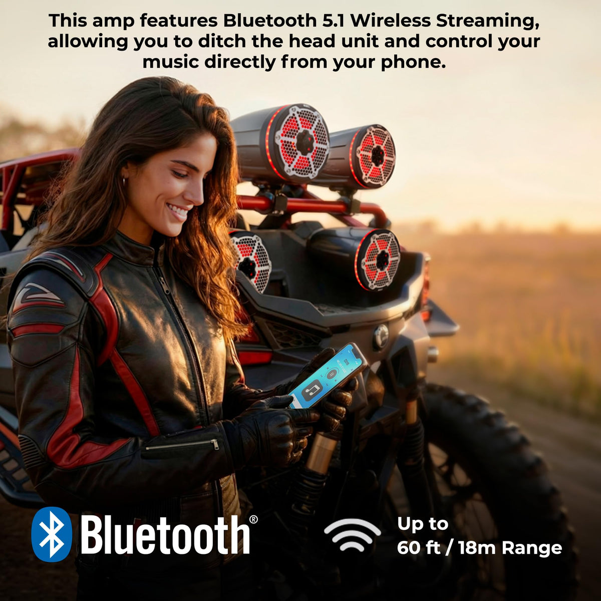 DS18 X4BT 4-Channel Bluetooth Amplifier with Bluetooth 5.1 Streaming Built-in – Ultra Compact Class D Full-Range Amp, Play Music Wirelessly from Your Phone, 4 x 70W Rms, Motorcycle & Car Audio