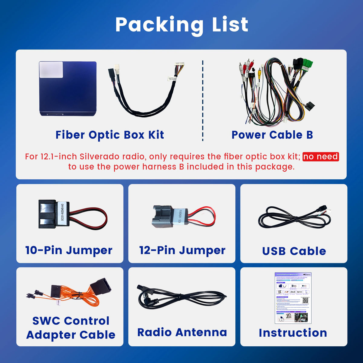 Audio System Adapter Optic Fiber Box for Chevy Silverado GMC Sierra 2014-2018 Original with Bose, Supplementary Wiring Harness for 10Inch, 13.1Inch, 12.1Inch Aftermarket Silverado Radio