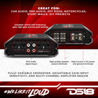 DS18 SXE-2000.4D/BK 4-Channel Car Amplifier Class D Full Range 4X 150 Watts RMS @ 4-ohm Compact Amp- Bridgeable Amp 4 Channels 2000 Watts Max Power (Renewed)