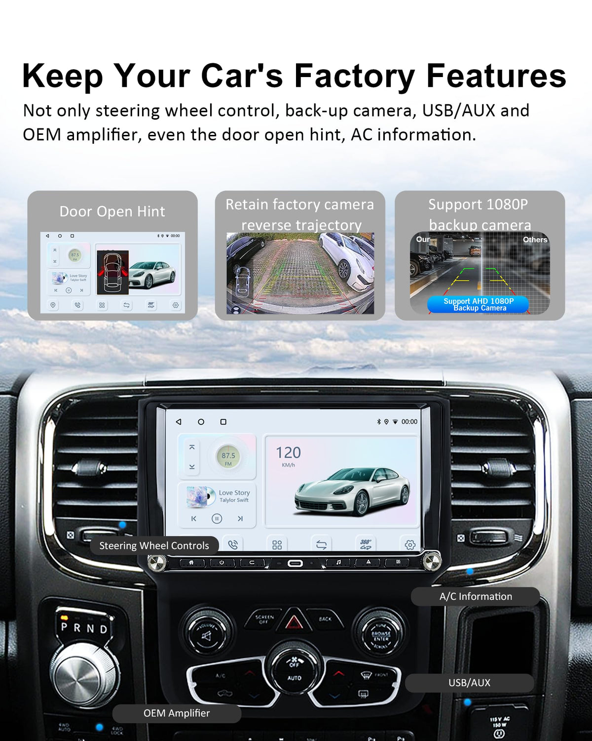 Android 14 Car Radio for Dodge Ram 1500 2500 3500 2013-2019 Auto AC, 8-Core 4+64GB Stereo with Wireless CarPlay Android Auto, 9” HD Touchscreen, 1080P Backup Camera, Physical Buttons, Dual Knobs