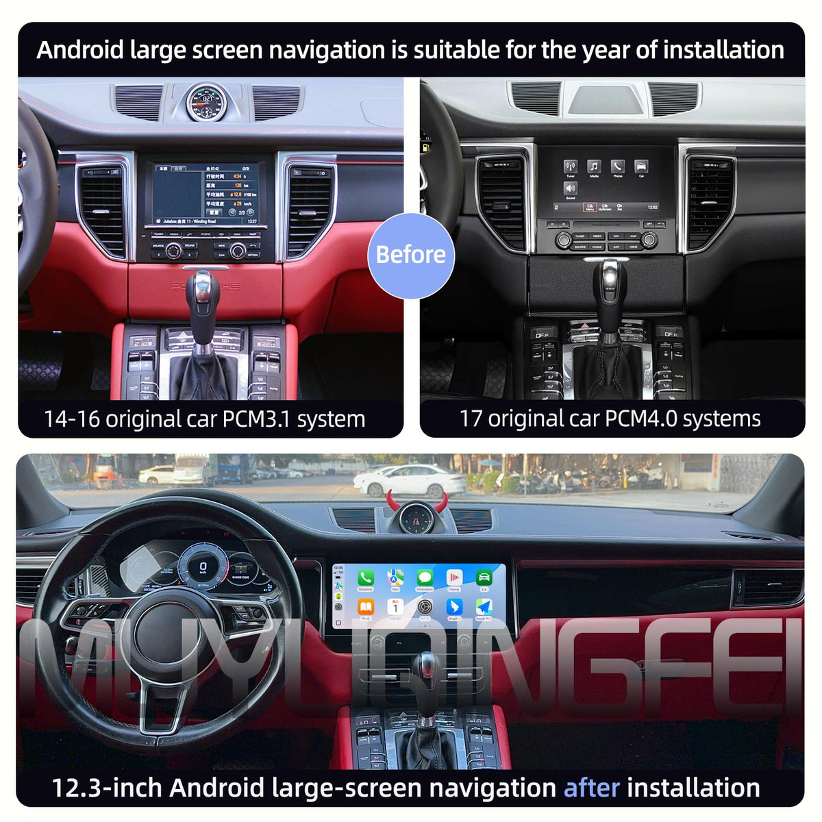 Android Screen Upgrade for Porsche Macan 2014-2017 Touch Screen Replacement 12.3 inch Multimedia Player GPS Navigation Carplay fit for PCM3.1 & PCM4.0 (2014-2016,64GB)
