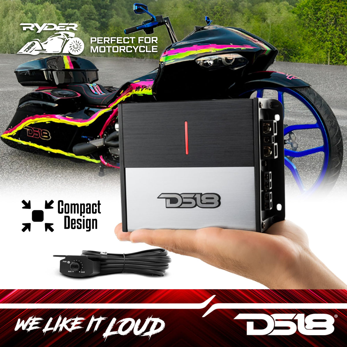DS18 ION700.2D 2-Channel Amplifier Full Range 2 x 350W RMS @ 2-Ohm Class D, Compact Design, Digital 2 Channel Car Amplifier, Miniature Size, Remote Subwoofer Level Control Included (Renewed)