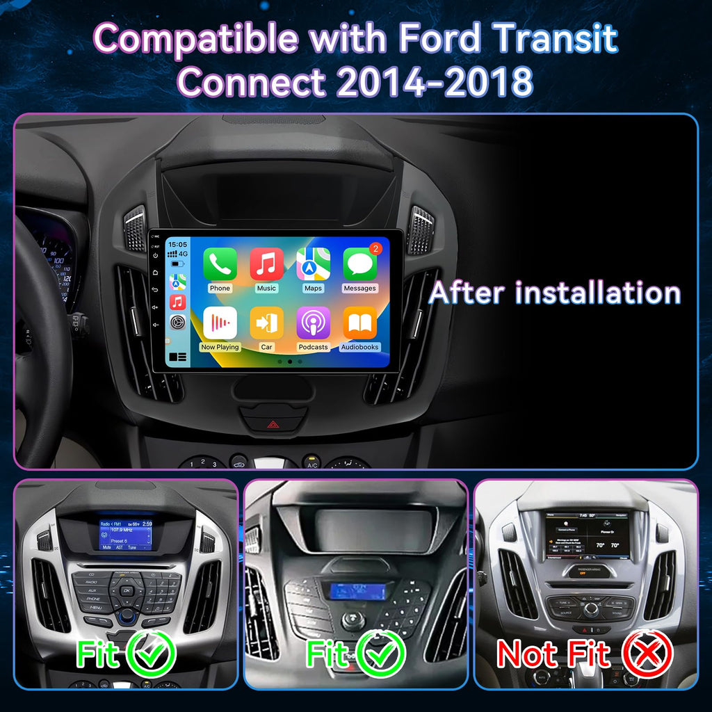 Android 14 Car Radio Compatible with Ford Transit Connect 2014-2018,Touchscreen Car Stereo with Wireless Carplay Android Auto,FM,Multimedia Receiver with GPS Bluetooth ＆ Backup Camera(9 Inch