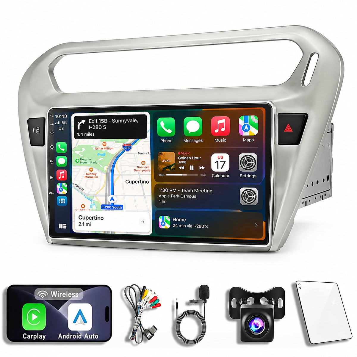 Android 14 Car Radio Stereo for Peugeot 301, Citroen Elysee 2014-2016, 9 Inch Touch Screen Dash Kit 4Core+2GB RAM+32GB ROM with Wireless CarPlay Android Auto GPS Navigation Bluetooth SWC WiFi 5G DSP