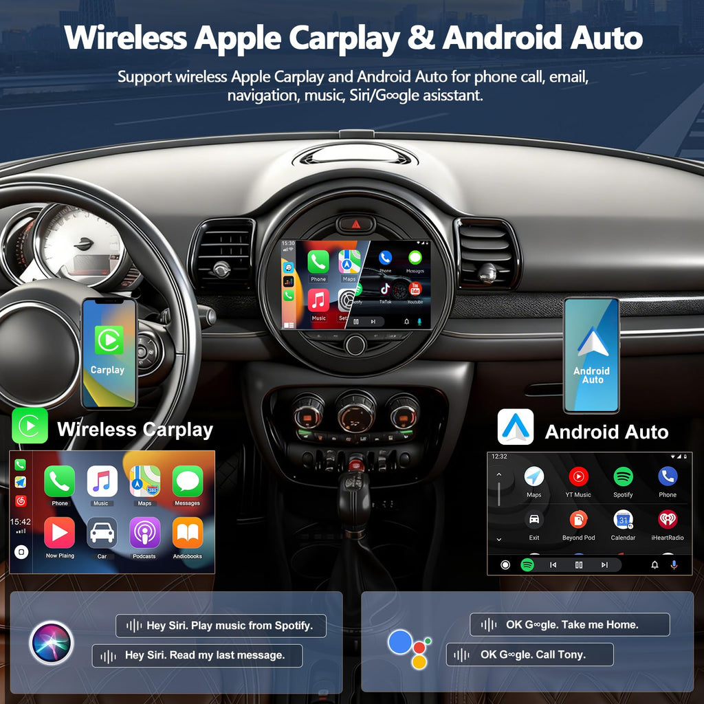 CAMECHO 4+64GB Car Radio Stereo for BMW Mini Cooper F55 F56 2014-2019 Android 15 CarPlay Android Auto 9" 1280 * 720 Touch Screen Head Unit with Bluetooth 5.0 32EQ GPS WiFi FM Backup Camera (Low-End)