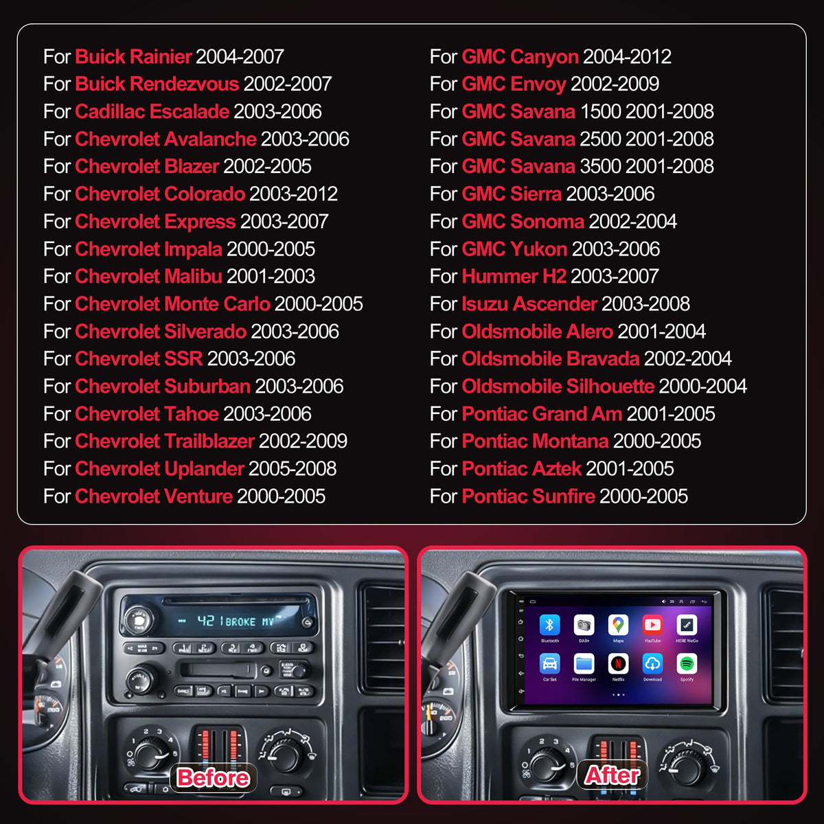 7 inch Car Radio for Chevrolet SSR 2003 2004 2005 2006 IPS Touchscreen Android 13 Stereo with Wireless CarPlay Android Auto, 4+64G GPS Navigation Bluetooth Backup Camera Steering Wheel Control