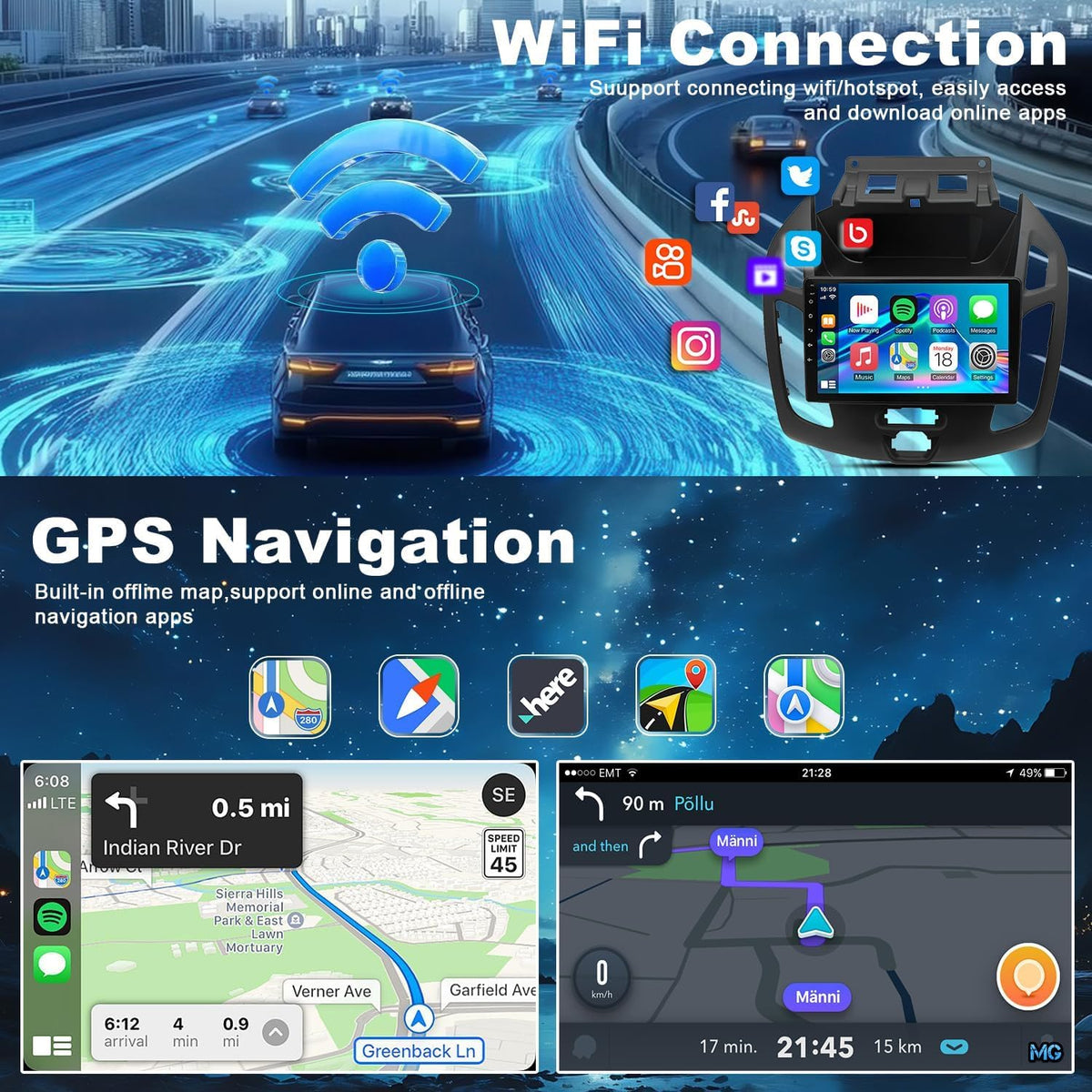 Android 13 Car Stereo Radio for Ford Transit/Tourneo Connect 2014-2018 9 Touch Screen Car Radio with Carplay Android Auto GPS Navigation AHD SWC Backup Camera, 2+32G (9 Inch)