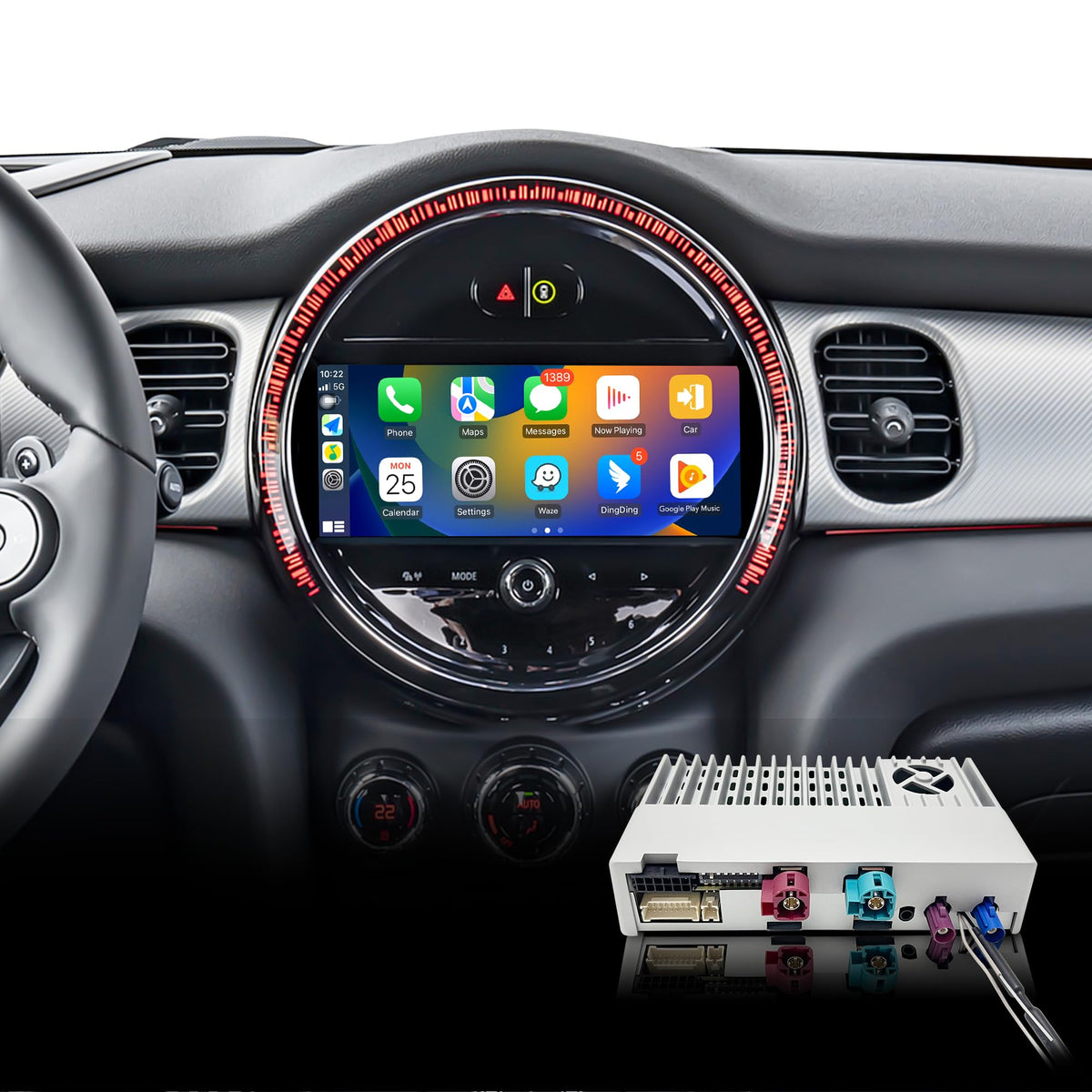 Wireless CarPlay & Android Auto Retrofit for Mini Cooper F54 F55 F56 F57 F60 (2013-2024) | Multimedia Video Box with Full Screen Mirroring, YouTube, Netflix | 64GB Storage, Rear Camera Input