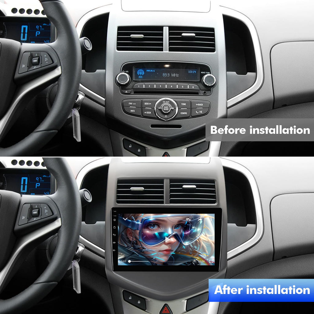 8-Core Car Stereo for Chevrolet Sonic Aveo 2011-2015 Android 15 with Wireless CarPlay Android Auto, 4GB+64GB Car Radio WiFi 6 Bluetooth 5.4, DSP 48-Band EQ, 4K Video, Backup Camera