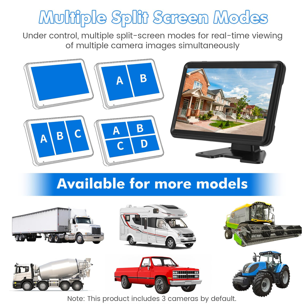 Wired Backup Camera System with 10.1" Touch Monitor, 4 HD 1080P Rear View& Side View Cameras, 4 Split Screen, Night Vision, IP68 Waterproof Back up Camera for Truck/RV/Trailer/Bus/Tractor..