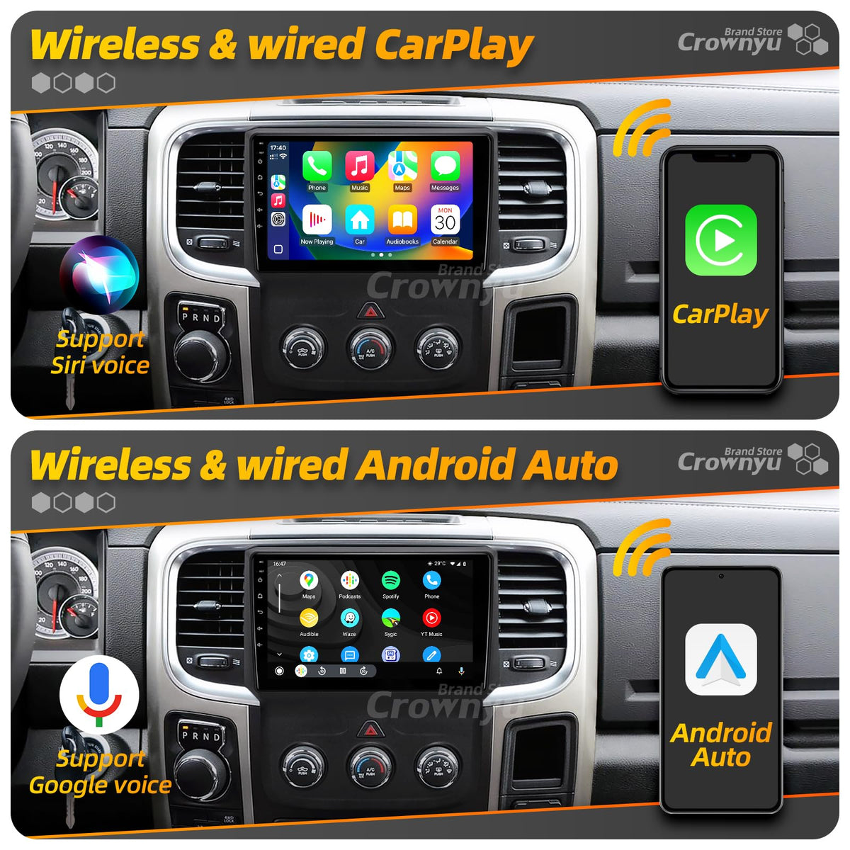 Radio Stereo Carplay Auto for Dodge RAM 1500 2500 3500 2013-2018