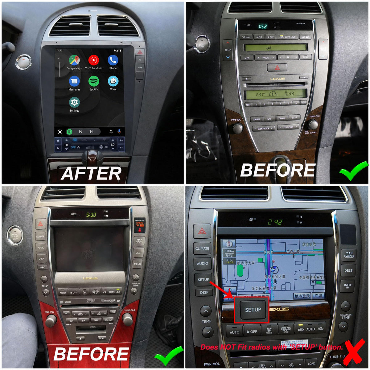 12.8" Car Stereo for Lexus ES350 2006-2012 (Std Audio/INFO Button ONLY), 8-Core 4GB+64GB Touch Screen Radio with Wireless CarPlay, Android Auto, GPS, Bluetooth, Backup Camera
