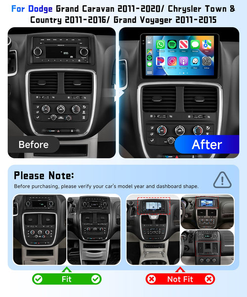 4G+128G Car Radio Stereo for Dodge Grand Caravan 2011-2020/ Chrysler Town&Country 2011-2016/ Grand Voyager 2011-2015,9" HD in-Cell Touch Screen/Android 15/Wireless CarPlay/Android Auto,5Ghz WiFi