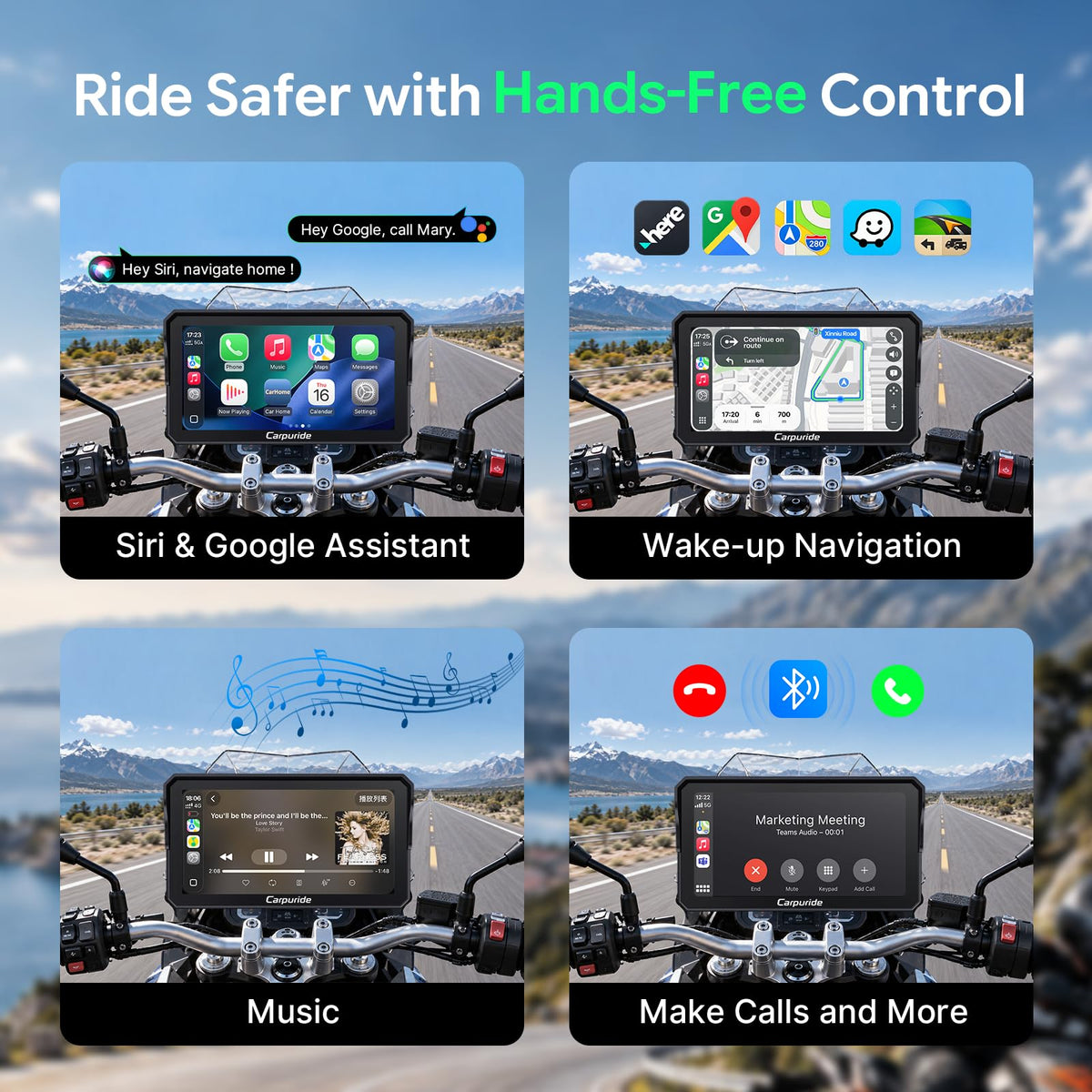 Carpuride W602PRO Motorcycle CarPlay & Android Auto - OTA Updates, Intercom