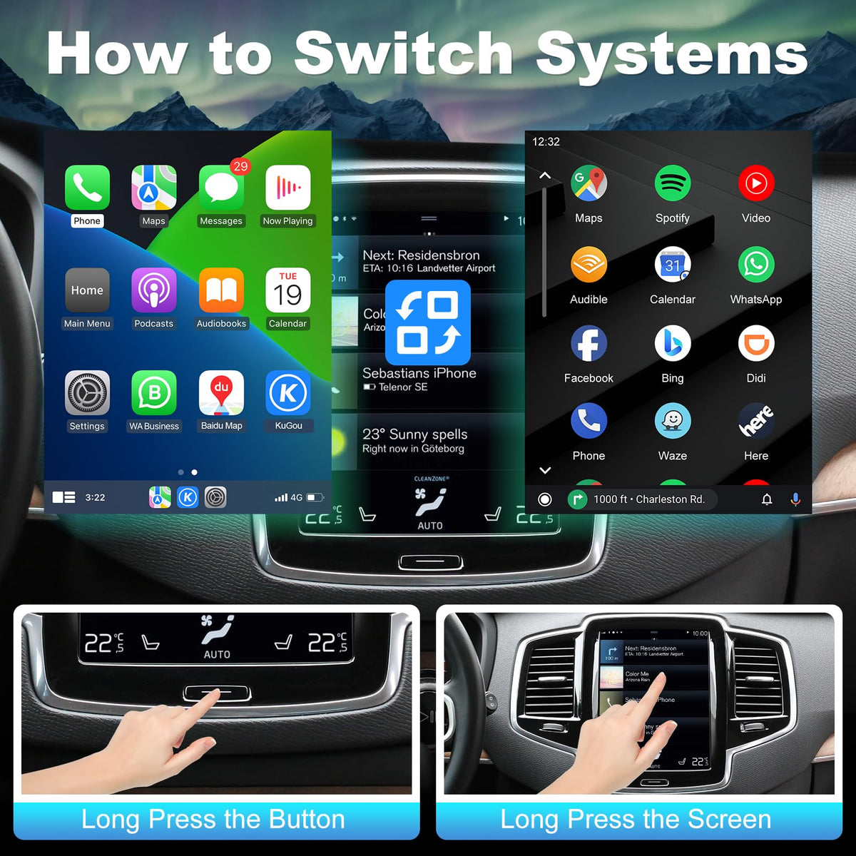 Wireless Carplay & Android Auto Module for Volvo XC90/XC60/XC40/S90/S60/V60/V40 2016-2022 Carplay Retrofit Kit Sensus Upgrade Seamless Connectivity Support Original Camera/SWC