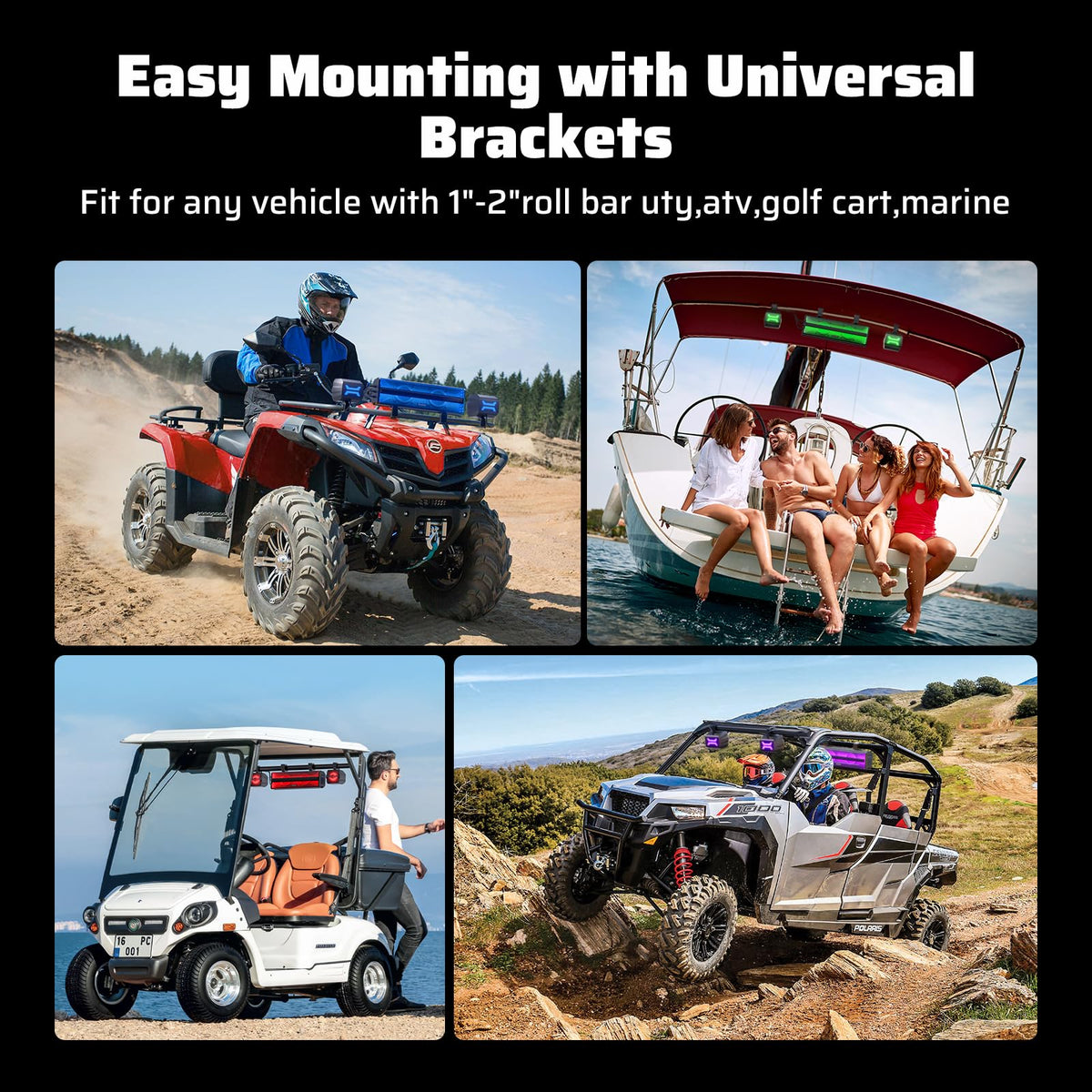 Ehaho 2.1CH Stereo UTV Sound Bar, 16.9 Inch Bluetooth UTV Speakers with RGB