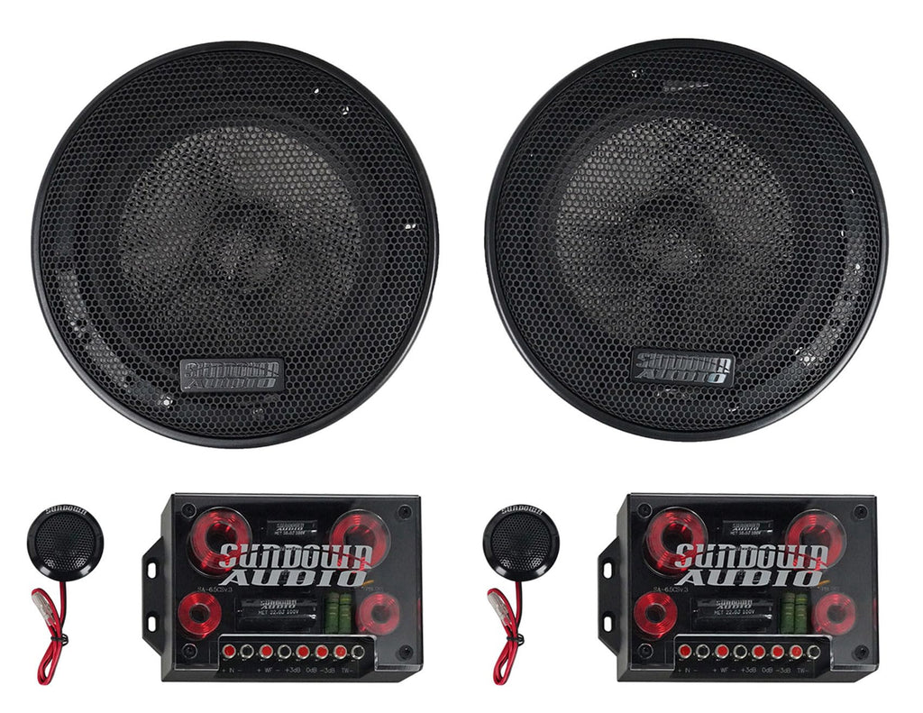 Sundown Audio SA-6.5CS v.3 6.5 in 125-Watt Car Audio Component Speakers, Silk Dome Tweeters, Carbon Fiber Cones, Adjustable Crossovers, for Vehicle Sound Systems, 4-Piece