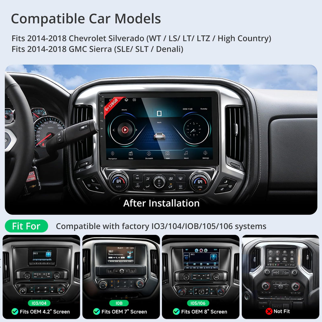 10.1" Car Radio for Chevy Silverado 2014-2018 GMC CarPlay & Android Auto