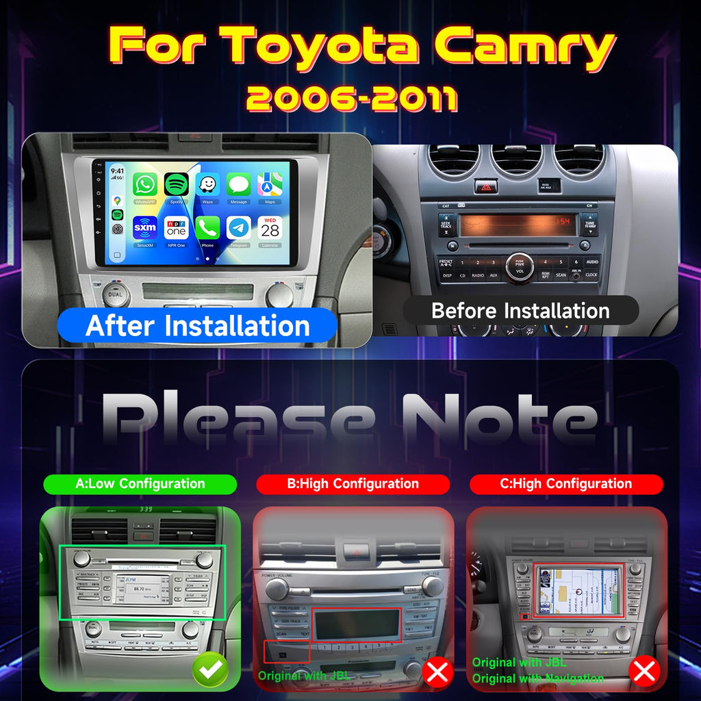 8 Core 6G+128G 9 Inch 1280 * 720P IPS Car Radio for Toyota Camry 2006-2011