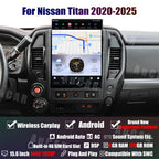 Android 13 Car Radio Head Unit for Nissan Titan 2020-2025, 15.6 Inch Touch Screen Car Multimedia Stereo Player GPS Navigation with Wireless Carplay, Android Auto,128GB, US 1 Yr Service