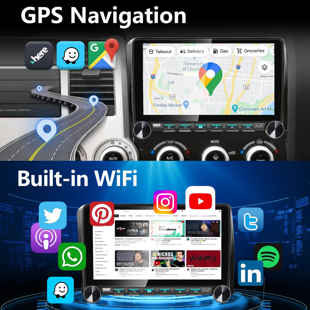 Car Radio Stereo for Toyota Tundra 2007 2008 2009 2010 2011 2012 2013 Toyota Sequoia 2008-2019, Wireless CarPlay Android Auto GPS Navi WiFi, Physical Button Volume Knob,Fit OEM Camera/SWC/JBL