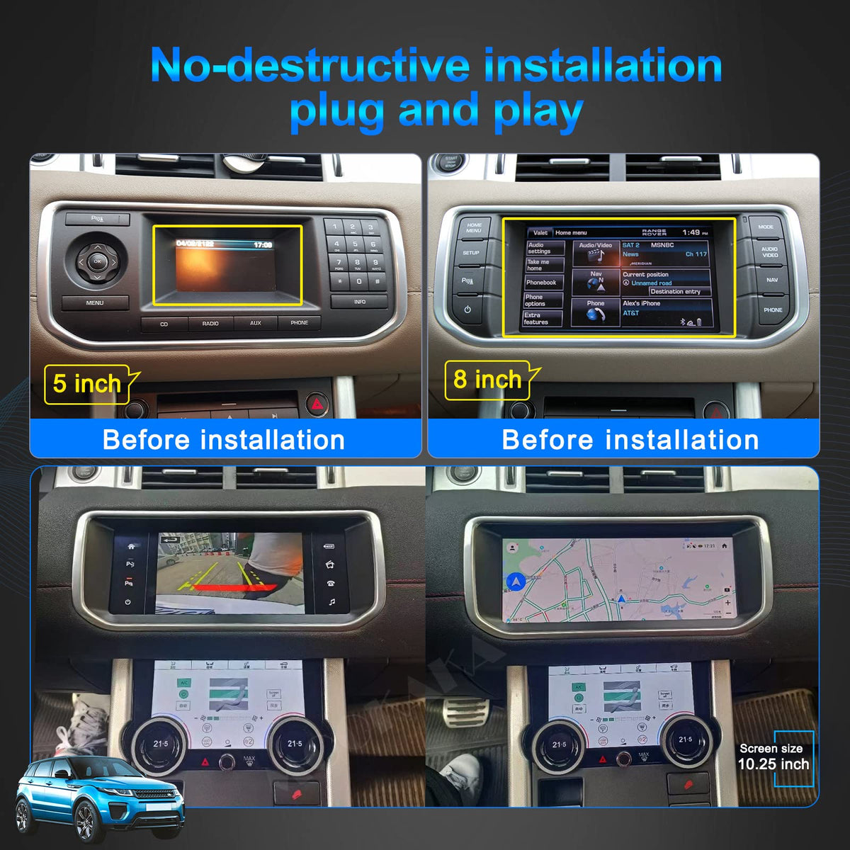 10.25 Inch Qualcomm Android 13 Car Radio for Land Rover Range Rover Evoque 2011-2018 Stereo Replacement GPS Navigation Head Unit Multimedia Player Touch Screen Carplay (Bosch System, 8-128GB)